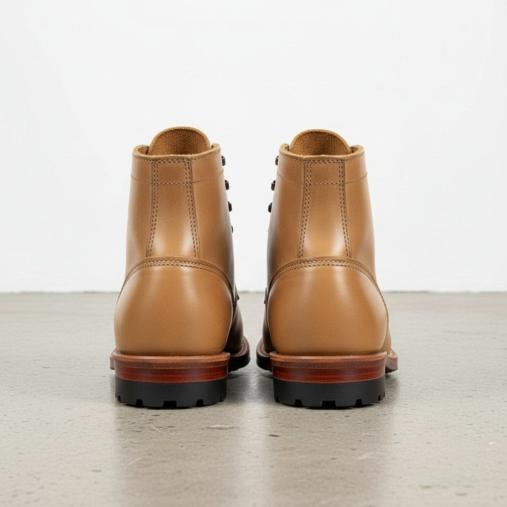 Men's Tan Plain-Toe Leather Ankle Boots