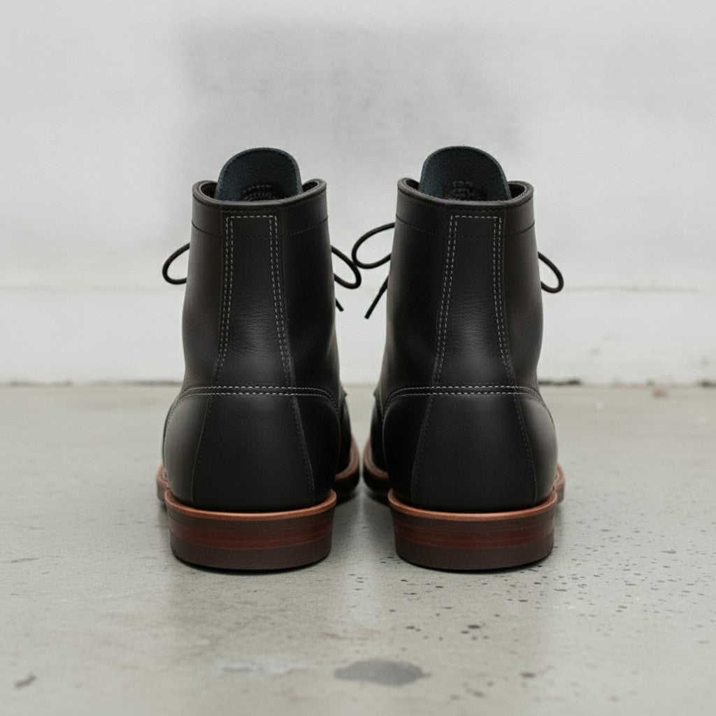 Men's Black Cap-Toe Leather Ankle Boots