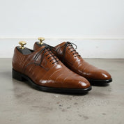 Men's Brown Crocodile-Embossed Leather Oxfords