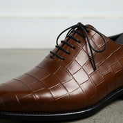 Men's Brown Crocodile-Embossed Leather Oxfords