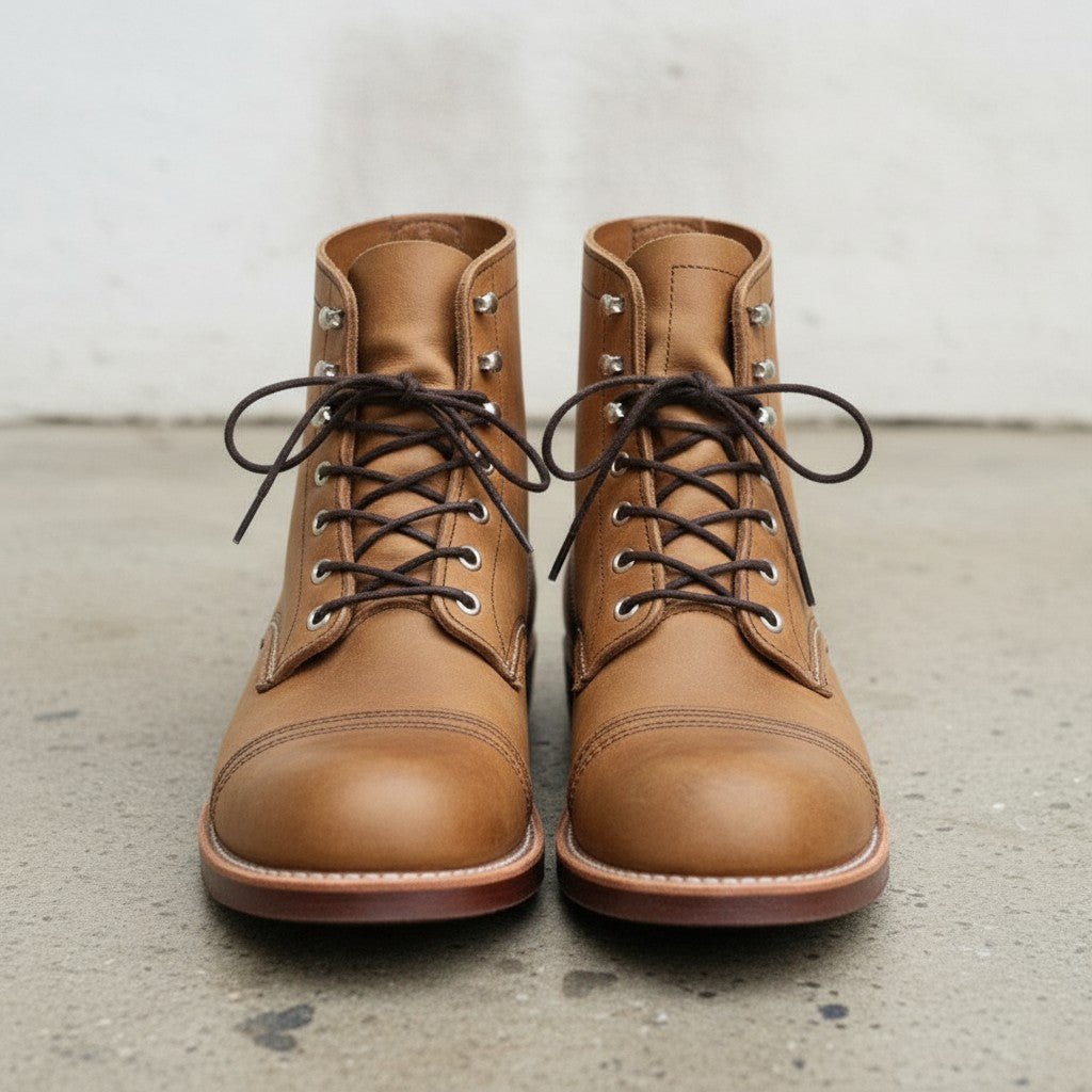 Men's Tan Cap-Toe Leather Ankle Boots