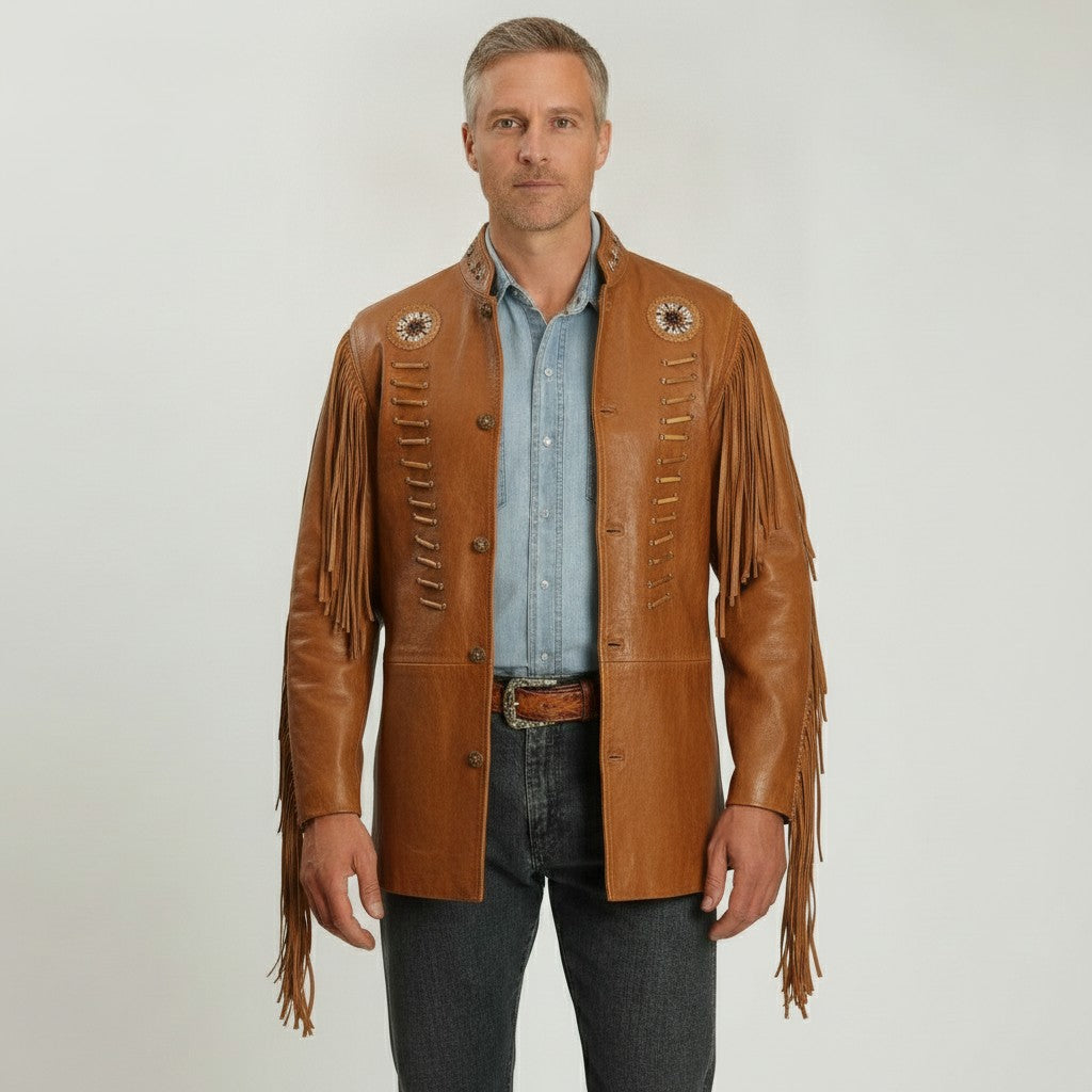 Men's Brown Fringe Leather Biker Jacket