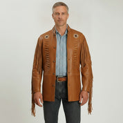 Men's Brown Fringe Leather Biker Jacket