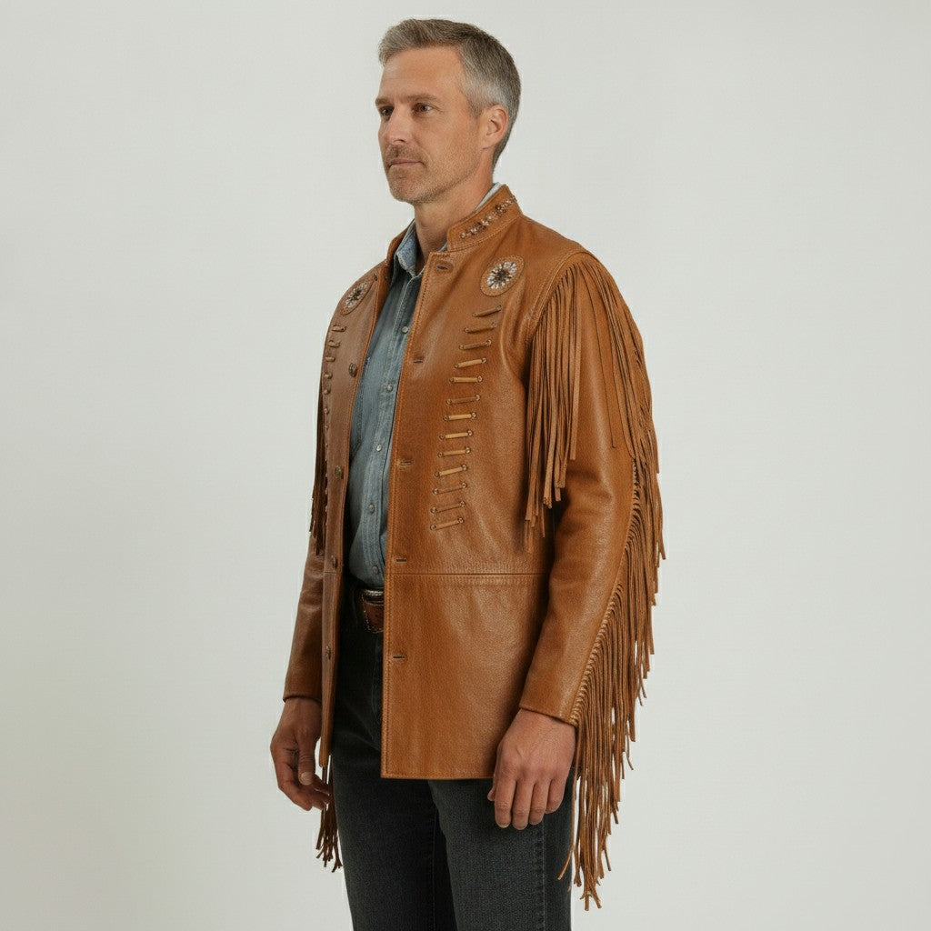 Men's Brown Fringe Leather Biker Jacket