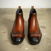 Men's Brown Wingtip Leather Chelsea Boots