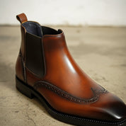 Men's Brown Wingtip Leather Chelsea Boots