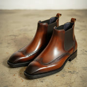 Men's Brown Wingtip Leather Chelsea Boots