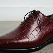 Men's Burgundy Crocodile-Embossed Leather Oxfords
