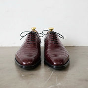 Men's Burgundy Crocodile-Embossed Leather Oxfords