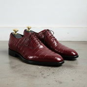 Men's Burgundy Crocodile-Embossed Leather Oxfords