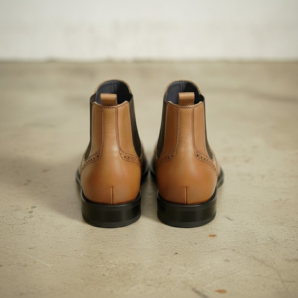 Men's Tan Wingtip Leather Chelsea Boots