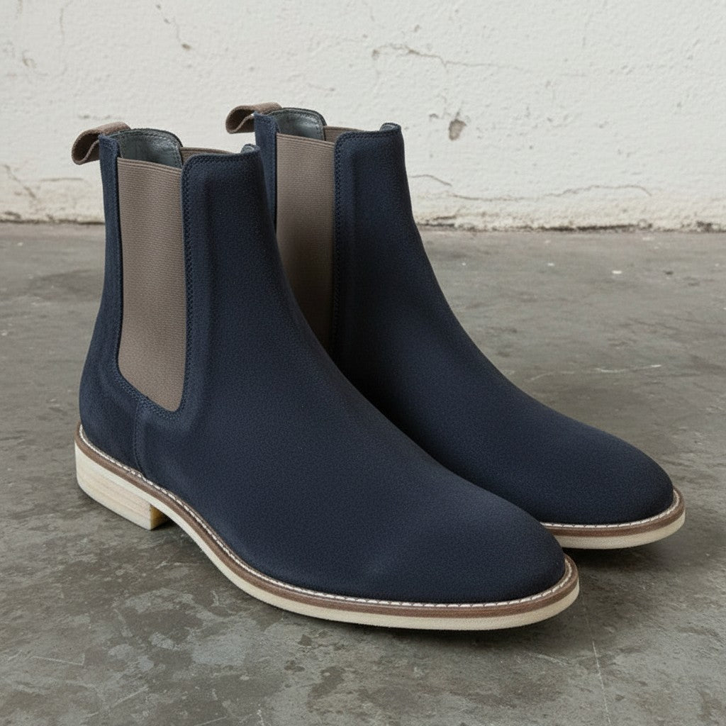 Men's Navy Blue Suede Chelsea Boots