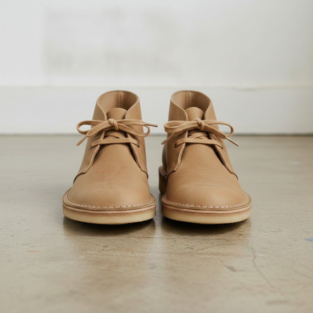 Men's Tan Plain-Toe Leather Chukka Boots