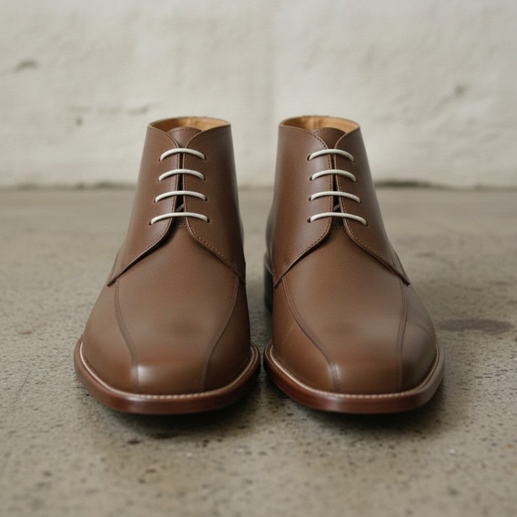 Men's Brown Apron-Toe Leather Chukka Boots