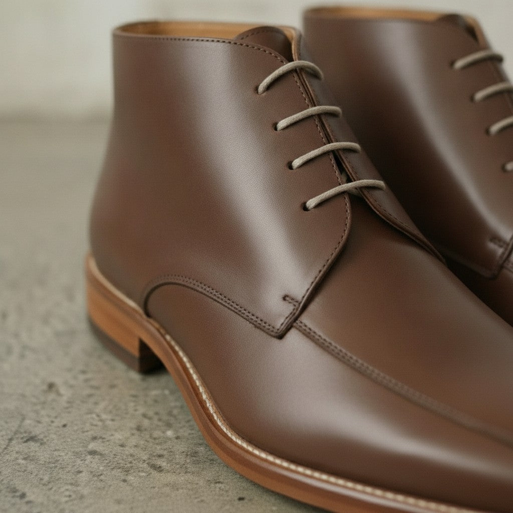 Men's Brown Apron-Toe Leather Chukka Boots