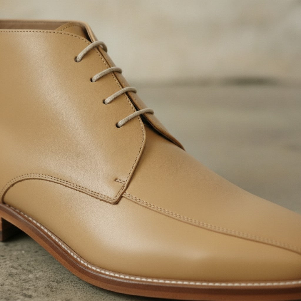 Men's Tan Apron-Toe Leather Chukka Boots