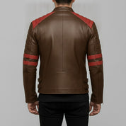 Men's Brown and Red Leather Biker Jacket