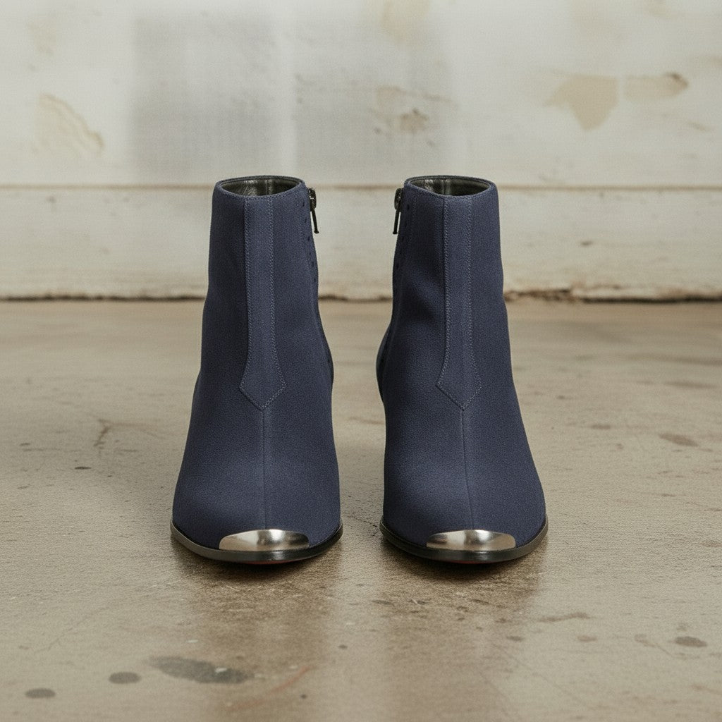 Men's Navy Blue Plain-Toe Suede Ankle Boots