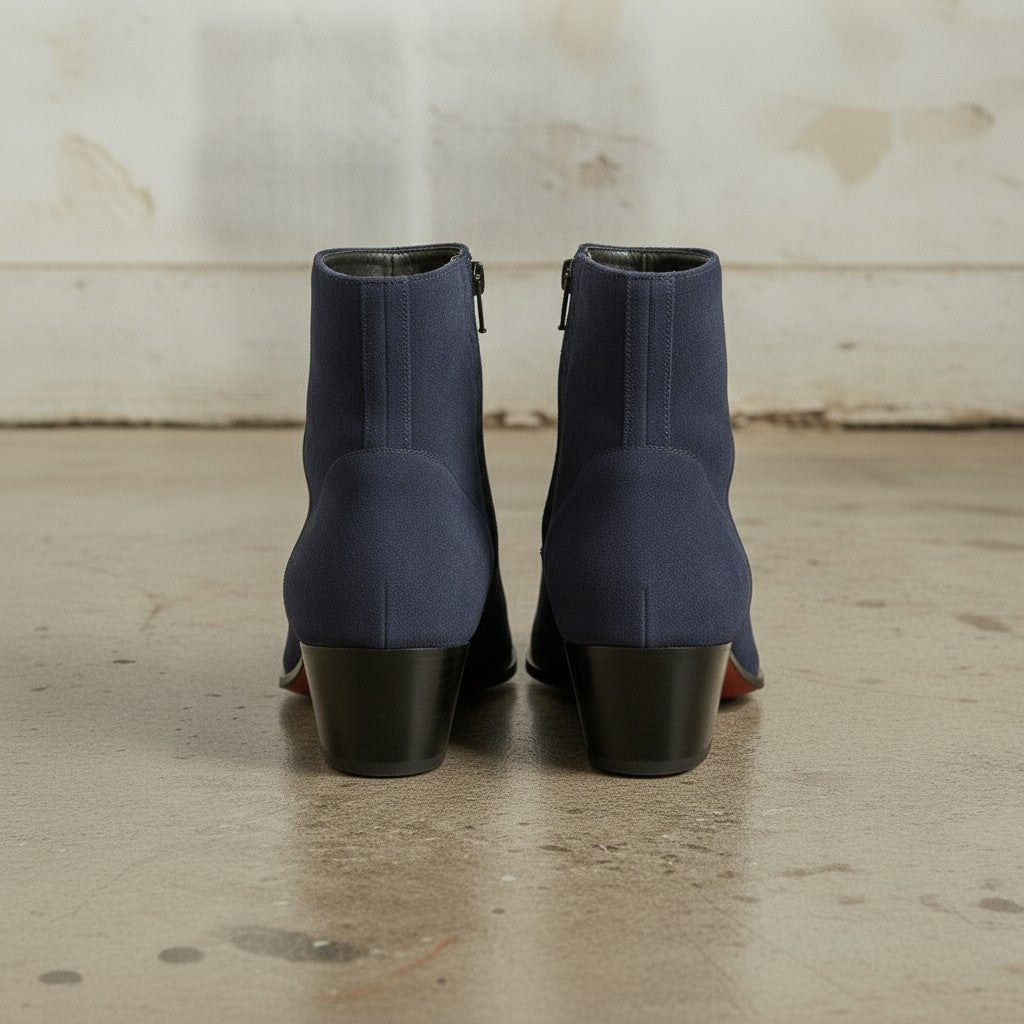 Men's Navy Blue Plain-Toe Suede Ankle Boots