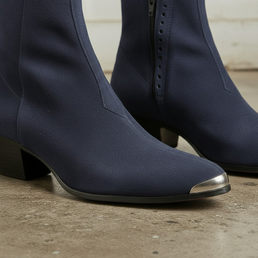 Men's Navy Blue Plain-Toe Suede Ankle Boots