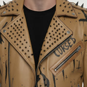 Men's Tan Leather Biker Jacket
