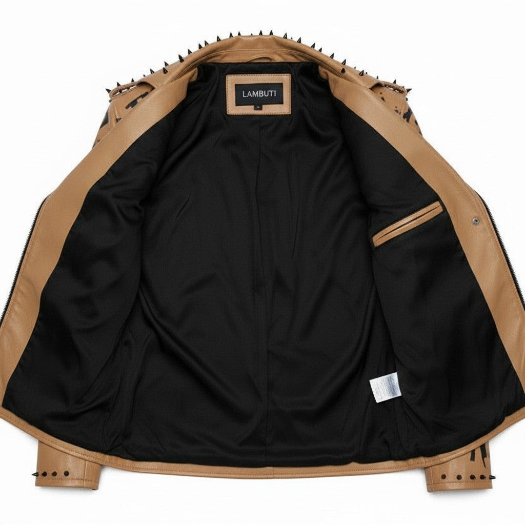 Men's Tan Leather Biker Jacket