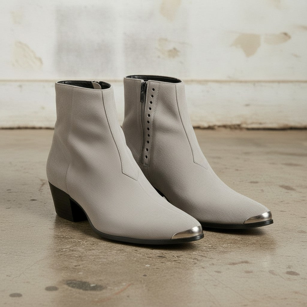 Men's Light Gray Plain-Toe Suede Ankle Boots