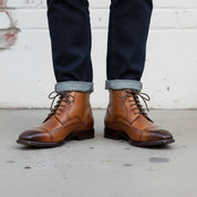 Men's Brown Cap-Toe Leather Derby Ankle Boots