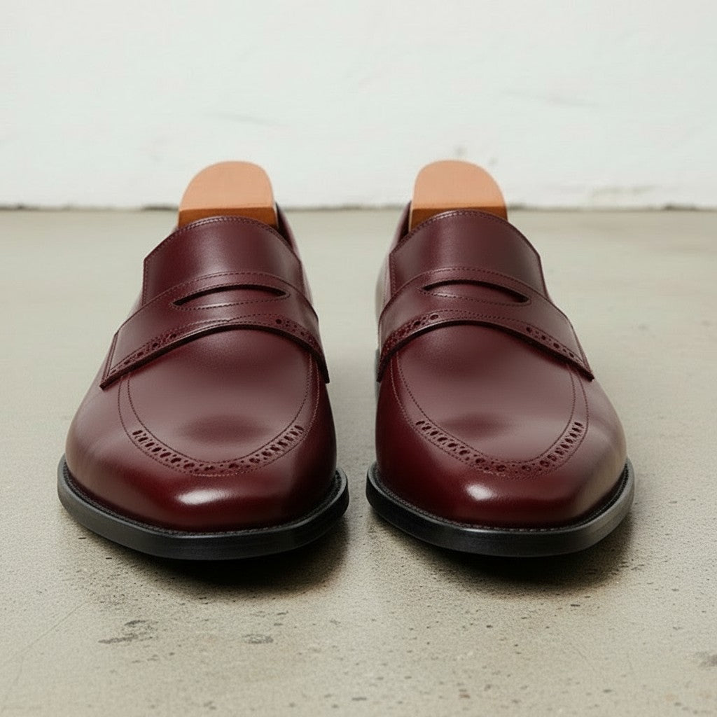 Men's Burgundy Cap-Toe Leather Penny Loafers