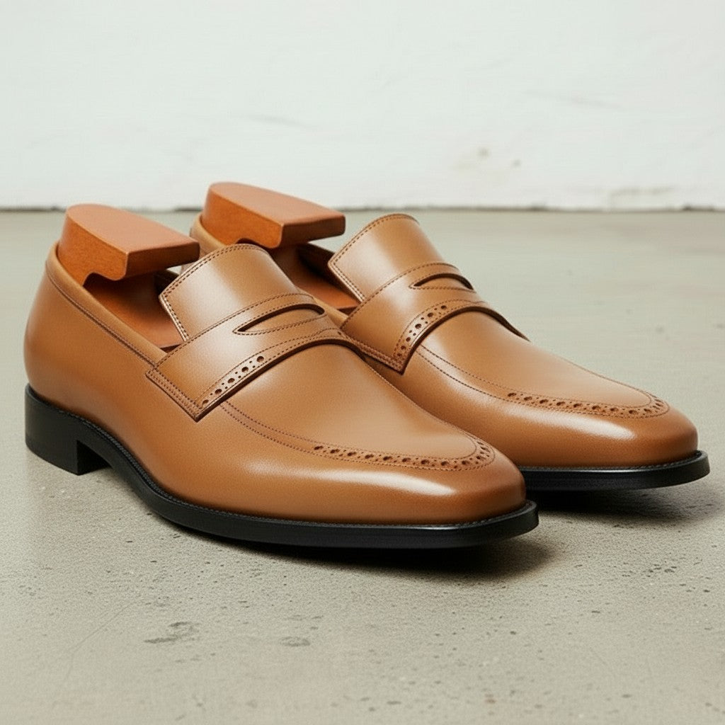 Handcrafted Men's Tan Leather Moccasins