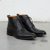 Men's Black Cap-Toe Leather Derby Ankle Boots