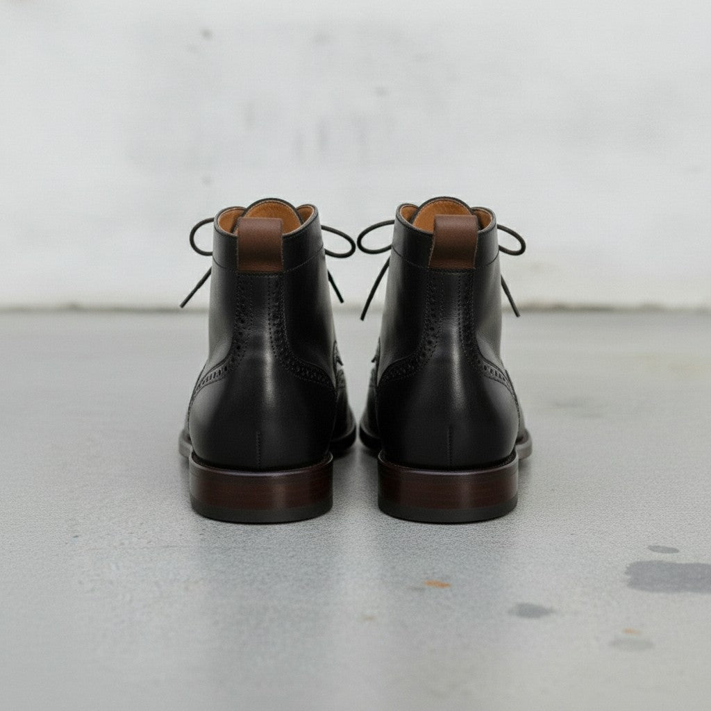 Men's Black Cap-Toe Leather Derby Ankle Boots