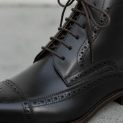 Men's Black Cap-Toe Leather Derby Ankle Boots
