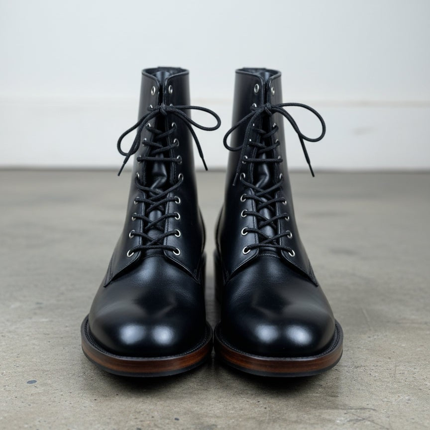 Men's Black Plain-Toe Leather Combat Boots