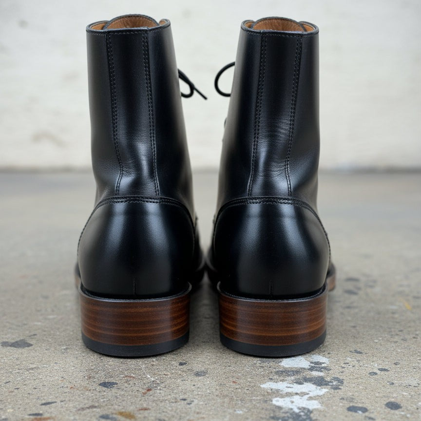Men's Black Plain-Toe Leather Combat Boots