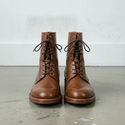 Men's Brown Plain-Toe Leather Combat Boots