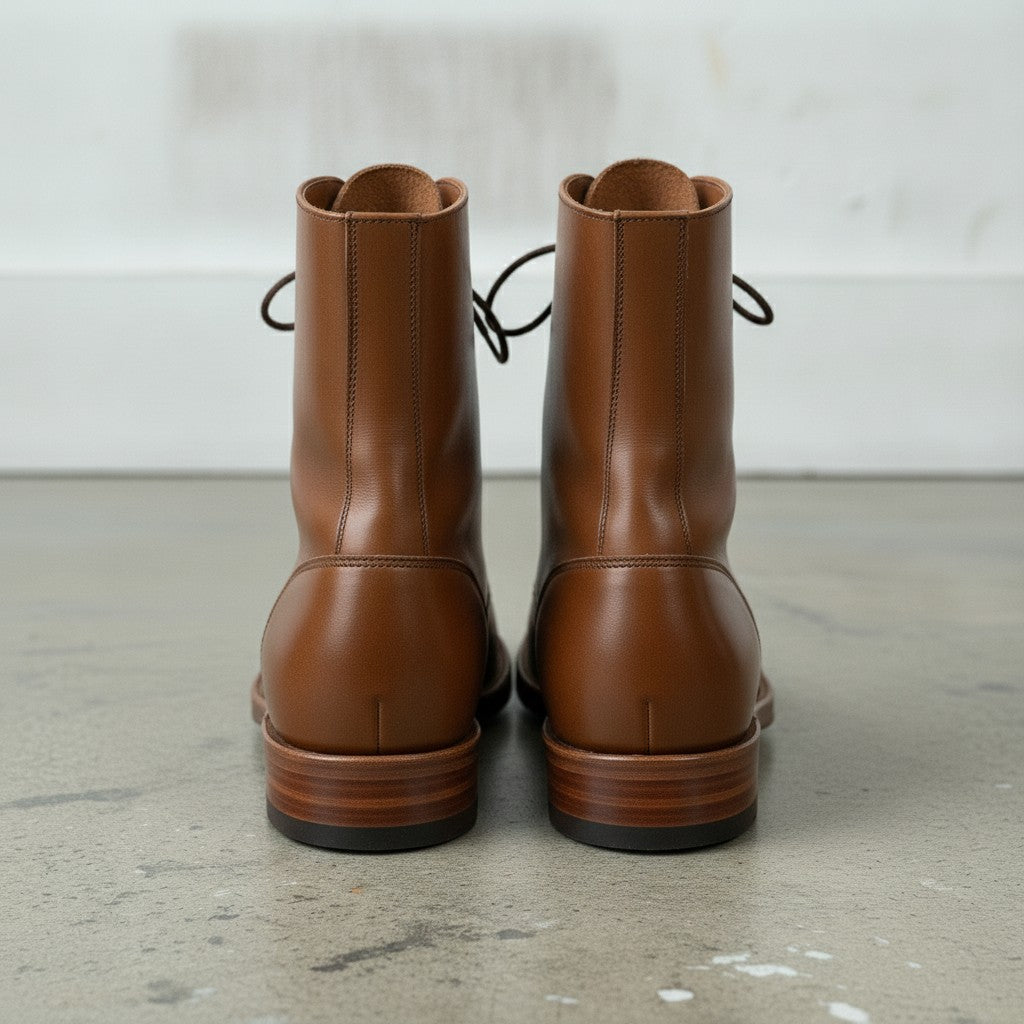 Men's Brown Plain-Toe Leather Combat Boots