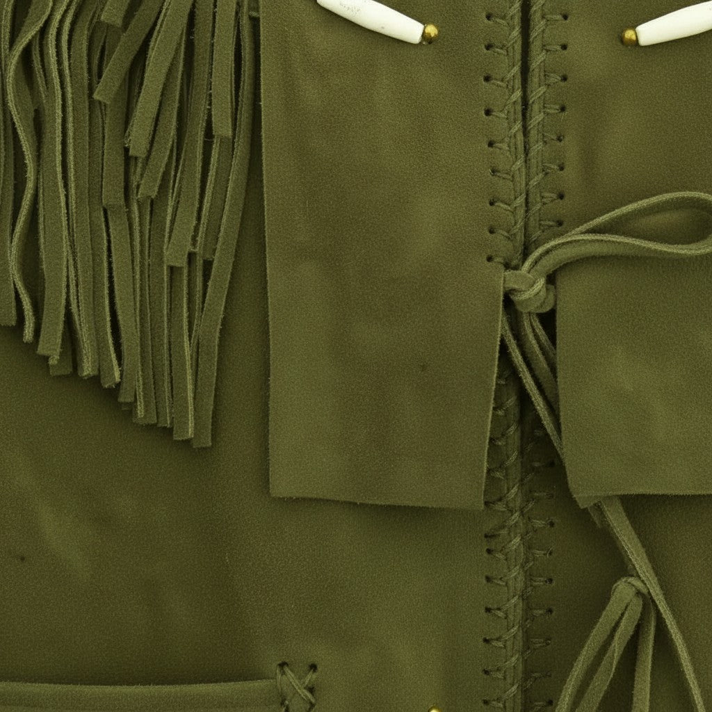 Men's Olive Green Fringed Suede Jacket