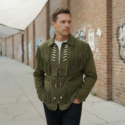 Men's Olive Green Fringed Suede Jacket