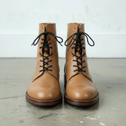 Men's Tan Plain-Toe Leather Combat Boots