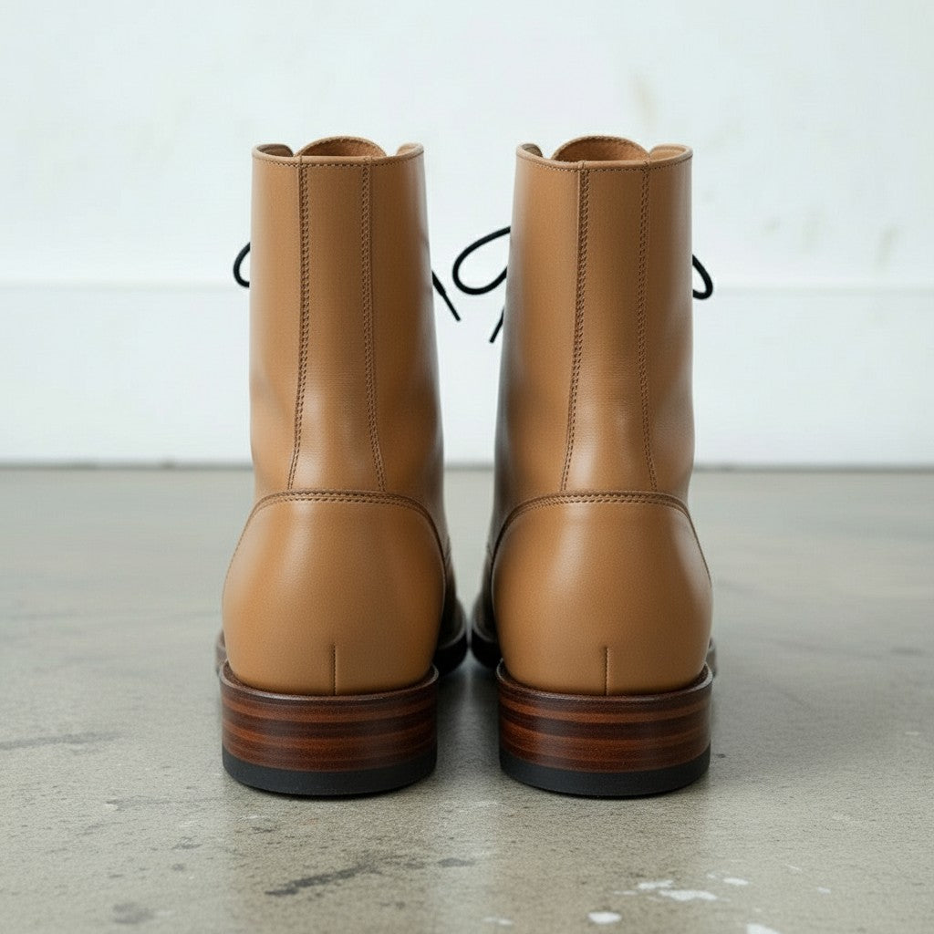 Men's Tan Plain-Toe Leather Combat Boots