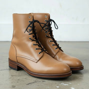Men's Tan Plain-Toe Leather Combat Boots