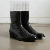Men's Black Crocodile-Embossed Leather Ankle Boots