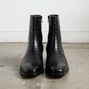 Men's Black Crocodile-Embossed Leather Ankle Boots
