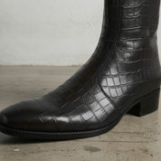 Men's Black Crocodile-Embossed Leather Ankle Boots