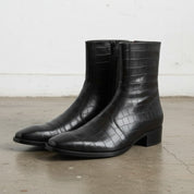 Men's Black Crocodile-Embossed Leather Ankle Boots