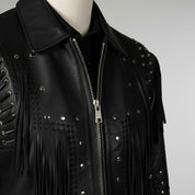 Men's Black Fringe Leather Biker Jacket