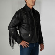 Men's Black Fringe Leather Biker Jacket