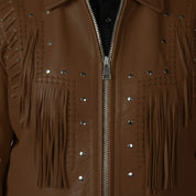 Men's Brown Fringe Leather Biker Jacket