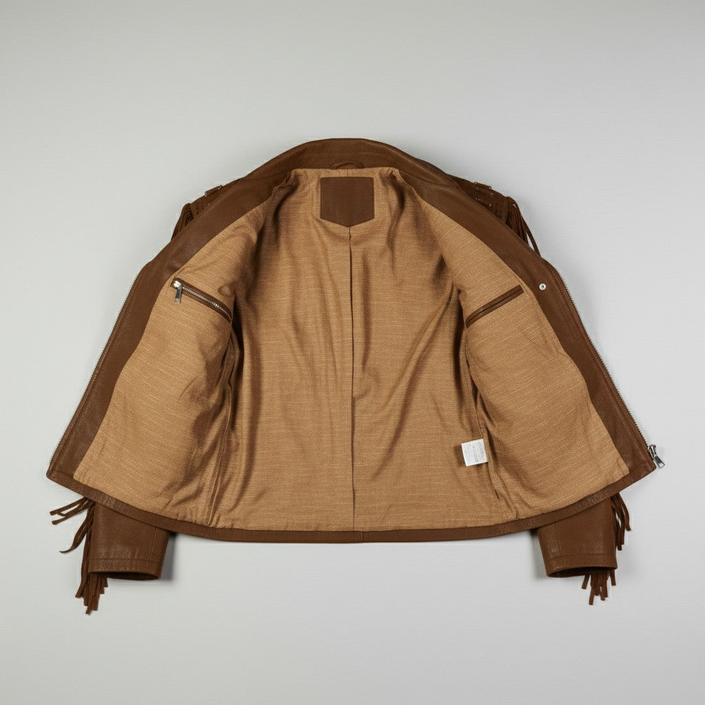 Men's Brown Fringe Leather Biker Jacket